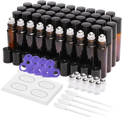 ULG 48-Pack Essential Oil Roller Bottles 10ml, Empty Bottles with...