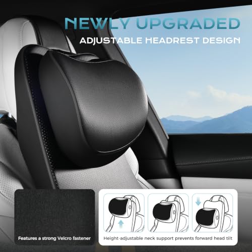 Image of Coverado Car Seat Cushion and One Piece Lumbar Support Headrest Pillow, Adjustable Velcro Design Car Neck Pillow, Ergonomic Memory Foam Car Back Support Driving Seat Cushion for Back Pain Relief,Black