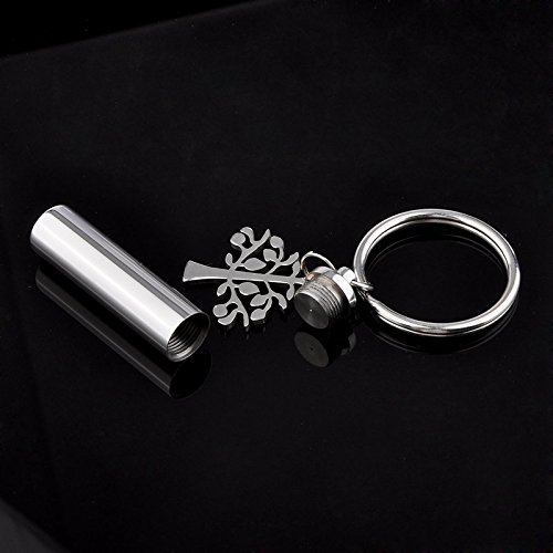 Hooami Silver Tone Tree Of Life & Cylinder Cremation Urn Keychain Keepsake Memorial Ashes Jewelry #TOP2