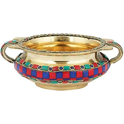 Exotic India Brass Urli Bowl with Statue Cover