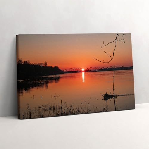 Image sur Toile Paysage Lacustre au Coucher du Soleil 30x20cm pour Salon Chaleureux