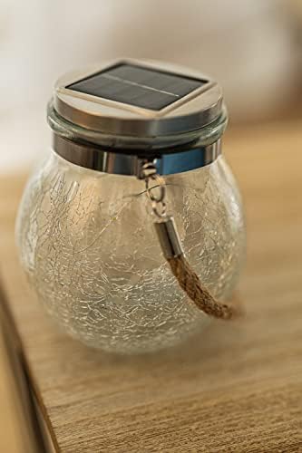 Garden Mile Solar Powered Outdoor Waterproof Crackle Glass Lantern Table Lamp Hanging Lights with 30 LED Warm White Solar Lights Firefly Lighting for Garden Outdoor Lighting Decking Fence Solar Light