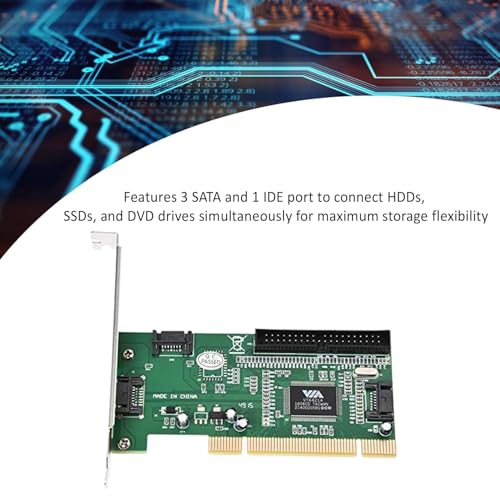 Image of Atevon PCI Expansion Card with 3 SATA + 1 IDE Ports - High-Speed Adapter for Desktop PC - Supports HDD, SSD & Optical Drives - Compatible with Windows 11 /10 /8 /7