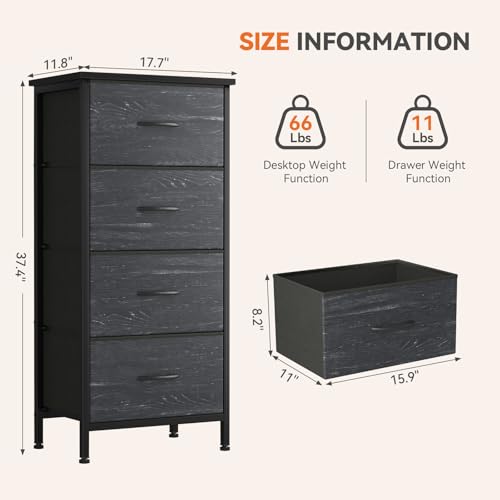 image for Sweetcrispy Nightstand Small Bedroom Dresser with 4 Fabric Drawers,Bed