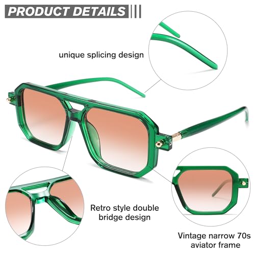 LIU·WEN Vintage 70s Aviator Sunglasses for Women Men - Retro Frame Square UV400 Shades4