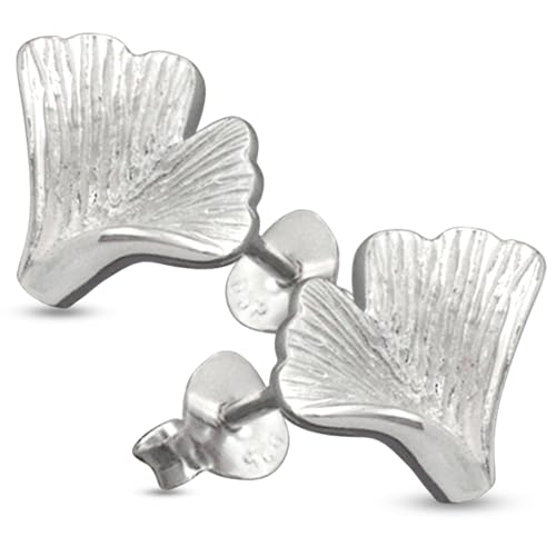 Vinani Ohrhänger Damen 925 Sterling Silber Ginkgo Blatt mattiert – elegante Silber Ohrringe hängend nickelfrei & antiallergisch – naturinspirierter Damenschmuck – Designed in Deutschland, OGK