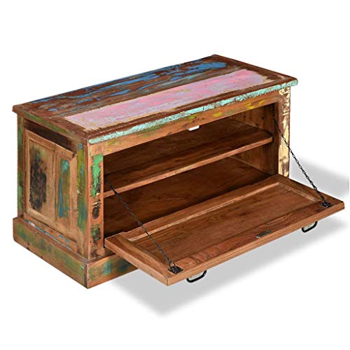 Banc à chaussures en bois recyclé 85cm avec 2 compartiments