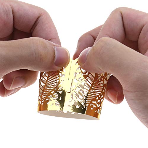 Image of Create idea 50Pcs Laser Hollow Paper Lampshade LED Electronic Candle Lights Around Paper Lace for Votive Centerpieces Wedding Birthday Party Baby Shower Golden