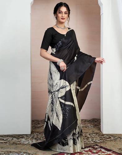 Image of SIRIL Women's Cotton Printed Saree With Unstitched Blouse Piece