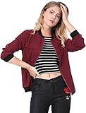 Allegra K Women Multi-Pocket Zip Fastening Lightweight Bomber Jacket S Red