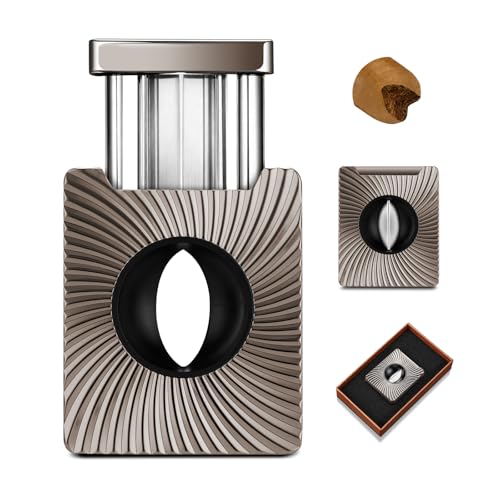V Cut Cigar Cutter Guillotine,Stainless Steel Cigar Cutter V Shape Max 60 Ring Gauge Sharp Blade Clean Cut,Exquisite Cigars Accessories for Cigar Enthusiasts (Grey)