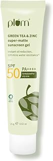 Green Tea & Zinc Super-Matte Gel Sunscreen SPF 50 PA ++++ | Formulated for Oily, Combination and Acne Prone Skin | Protects & Controls Oil | Lightweight, No White Cast & Non-Sticky | Vegan | 15g