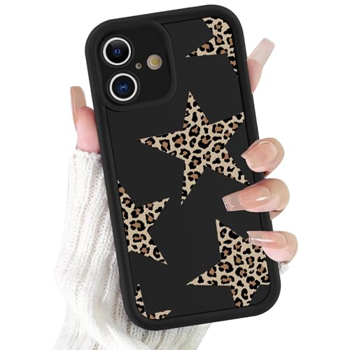Yirlbey Leopardata Cover per iPhone 16 6,1', Cellulare Silicone Nero Morbido Custodia per telefono Aesthetic Mucca Stella Motivo Disegno Protezione Fotocamera Antiurto Case per Ragazze Donne