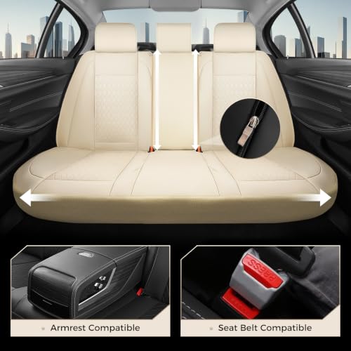Image of Coverado Car Seat Covers Full Set, Leather Seat Covers for Cars, Waterproof Car Seat Protectors, Durable Front and Back Car Seat Cushions Automotive Seat Covers Universal Fit for Most Cars, Beige