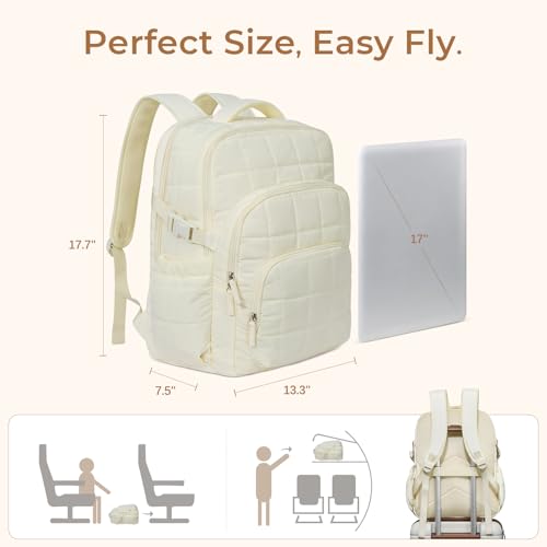 Image of CLUCI Wrinkle-Resistant Laptop Backpack for Women, 17.3 Inch Anti Theft Travel Backpack, Puffer Quilted Work Backpack, Water Resistant College Bookbag with RFID