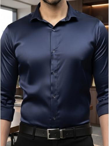 Image of DEELMO Combo of Men's Stylish Solid Satin Casual Shirt for Men Full Sleeves| Poly Satin Silk Shirt Pack of 2