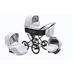 SKYLINE Klassisch Retro Stil Wicker LUX Kombi-Kinderwagen Buggy 3in1 Reise System Autositz (Isofix) (Collage Gray/14 "Räder)