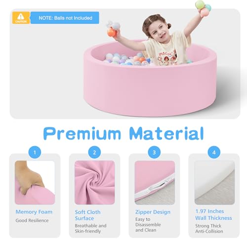 Image of SHJADE Foam Ball Pit, 47.2 inchx 13.8 inch Large Ball Pits for Toddlers-Pink | Soft Memory Sponge Round Playpen Ball Pool for Kids, Ideal Gift for Babies, Indoor and Outdoor Game, Balls not Included