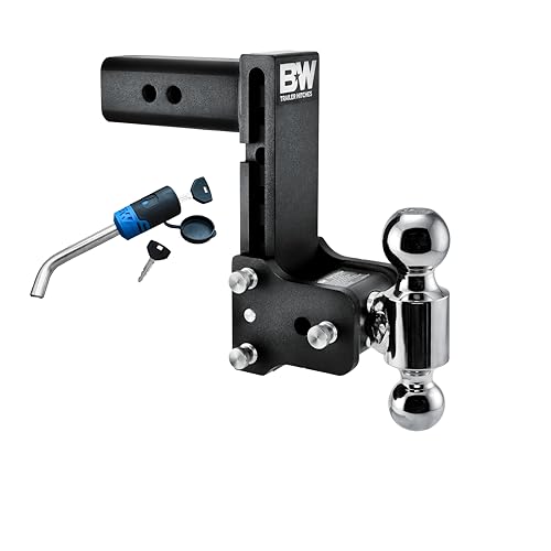 B&W Trailer Hitches Tow & Stow Adjustable Trailer Hitch Ball Mount with Receiver Lock - Fits 2.5\" Receiver, Dual Ball (2\" x 2-5/16\"), 7\" Drop, 18,000 LB GTW - TS20040B and TS51230