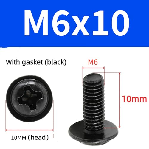Image of 20 PCS Vesa Screws, VESA Compatible M6x10mm TV /Monitor Wall Mount Screws for 75x75mm and 100x100mm Brackets. Phillips Head M6 x 10mm Black with Washers (20, M6 x 10mm)