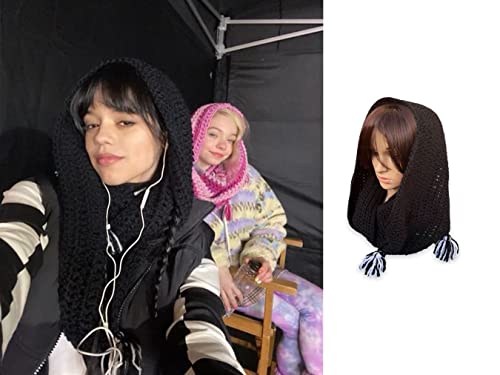 Handmade Wednesday Addams Snood. Black Infinity Scarf with Tassels. Nevermore Cowl. Friendship Snood.2