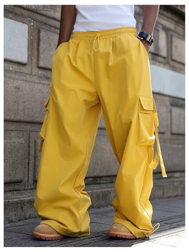 Men's Y2K Baggy Cargo Pants Wide Leg Parachute Pants Hip Hop Sweatpants Elastic Waist Trouser with Pockets Streetwear4