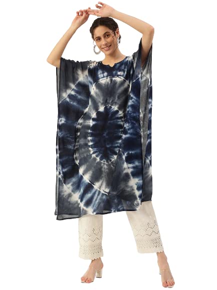 Image of Maaesa Women Handcrafted Tie & Dye Rayon Crepe Kaftan Kurta | Casual Wear | Flowy Kaftan Style | Lightweight & Breathable Fabric