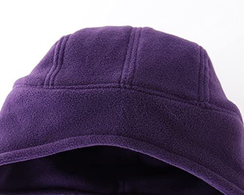 Llmoway Winter Hat With Ear Flaps Warm Fleece Beanie Windproof Watch Cap For Men Women Dark Purple #TOP3