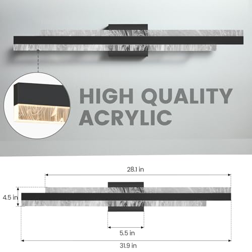HAHZT Modern Bathroom Vanity Light: Matte Black 32 inch 28W Dimmable LED Bath Bar Light Fixtures Over Mirror - Wall Sconce Picture Lights for Paintings Cabinets Bedroom 3000k by HAHZT - Image 2