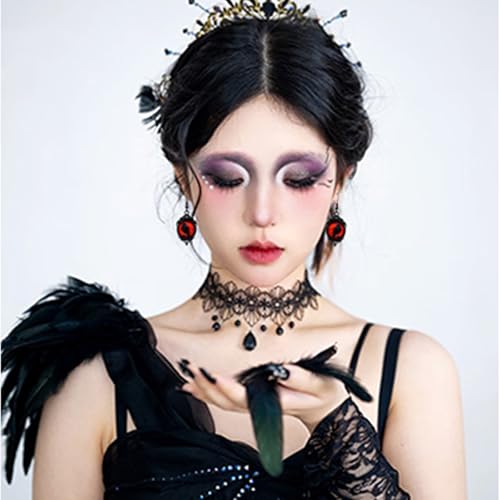 Halloween Jewelry for Women Halloween Necklace Earrings Set Vintage Gothic Raven Bat Witch Glass Cameo Earrings Punk Style Victoria Bat Witch Necklace Gothic Jewelry Accessories Gifts for Women4