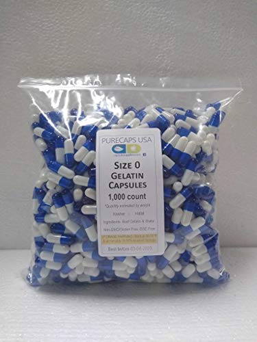 PurecapsUSA - 1,000 Size 0 Fillable Blue/White Empty Gelatin Capsules
