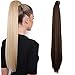 SEIKEA 28 Inch Clip in Ponytail Extension Wrap Around Long Straight Pony Tail Hair Synthetic Hairpiece for Women Color Dark brown with copper highlights