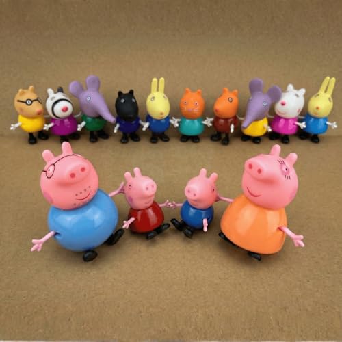 Image of 14 - Piece Peppa Pig Family and Friends Figure Set - Poseable Toy Figures for Kids Includes George & Mummy Pig for Kids