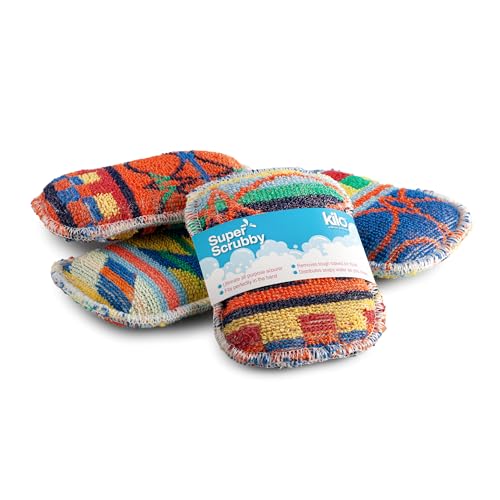 Image of Kilo Non-Scratch Washing Up Mini Scrubby Sponge /Scouring Pad, Double Sided Eco-Friendly Cotton Mini Cleaning Cloth (Set of 4)