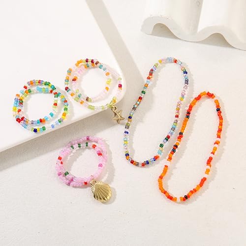 Image of Beaded Anklets for Women Handmade Boho Beaded Ankle Bracelets Colorful Beads Foot Anklets for Women