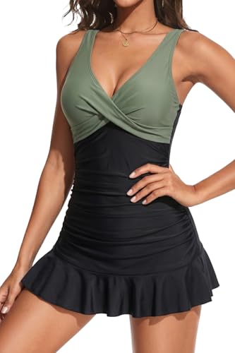 bikini swim dress Yonique One Piece for Women Tummy Control Swimsuit Skirted Bathing Suit Modest Swimwear Olive Green M at Amazon Women's Clothing store Color:Light Brown - Non-Slip shades-of-neutral Shop Beach Wedding Guest lighter in 10 seconds