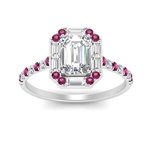 Bagues de fiançailles halo taille émeraude en argent pour grand événement