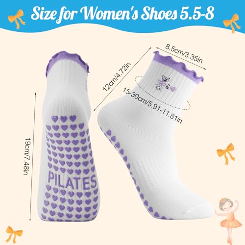 Image of Jspupifip 2 /4 /5 Pairs Womens Embroidery Non Slip Pilates Yoga Socks | Cute Grippy Crew Socks Offered Fit Barre Workout Hospital Indoor Barefoot Daily Activities For Ladies