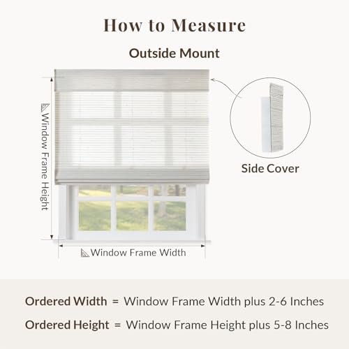 Image of TWOPAGES Natural Cordless Ramie Bamboo Shade for Kitchen Windows No Drill Custom Made Roman Blind Light Filtering Blackout Roman Window Shade, Marble White, 1 Piece