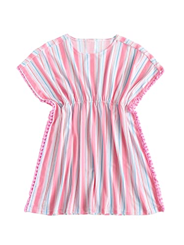 Milumia Girl's Striped Mesh Beach Coverups Ruffle Trim Swimsuit Swimwear Cover Up