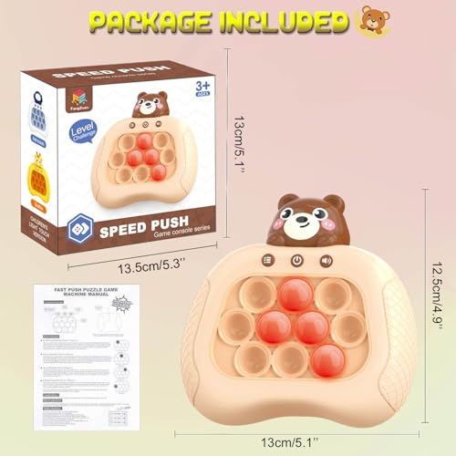 Image of Fast Push Game Fidget Toys, Handheld Game Console, Bubble Game Console, Puzzle Game, Light up Push Game Kids Toys for Ages 3-12, Birthday for Boys Girls Adult (Brown Bear)
