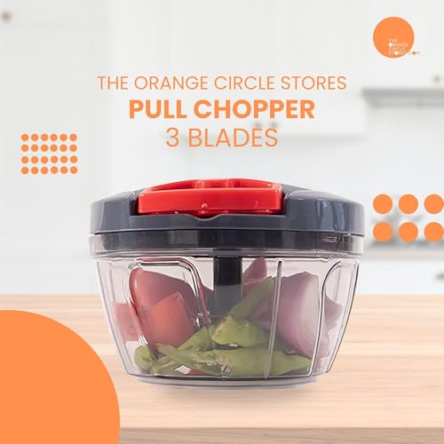 Image of Manual Veg Chopper 450 ML | Mini Handy Vegetable & Fruit Cutter with 3 Stainless Steel Blades | Onion, Garlic, Nuts & Salad Maker for Kitchen (Grey)