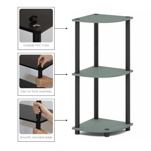 Image of Furinno Turn-N-Tube Toolless Assembly 3-Tier Storage Shelves, Sage Green | Green Corner Shelf, Open Storage Book Shelf, for Organization and Storage, Living Room, Home Office, Bedroom