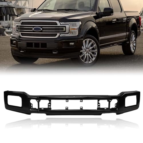 DTANNCCE Front Bumper Impact Face Bar Compatible with 2018 2019 2020 Ford F-150 F150 With Fog Light Cutout Hole Replacement for JL3Z17757EPTM FO1002429 Black Bumper Replacement 3 Piece Design