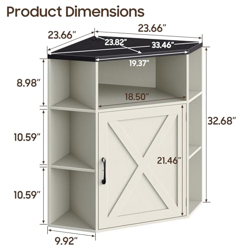 Image of Halitaa Corner Storage Cabinet, Farmhouse Corner Bookshelf with Storage 6-Cubby Wooden Cabinet with USB Ports and Outlets Industrial Organizer for Small Space, Study, Playroom, Rustic White and Black