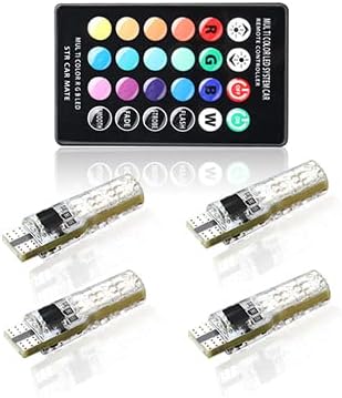 Paquete de 4 bombillas LED RGB T10 con control remoto W5W estroboscópico 5050 luces de cuña de lectura, luz estroboscópica 194 168 2825 16 colores,