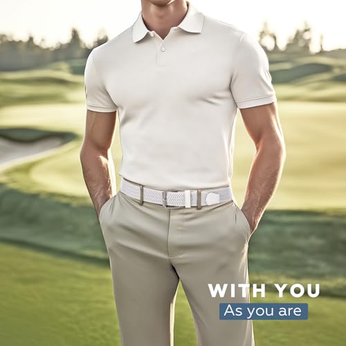 Image of JASGOOD Braided Stretch Belt for Men Golf Casual Fabric Elastic Woven Belt 1 3 /8 inch Adjustable Work
