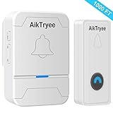 Wireless Doorbell, Wireless Door Bell Chime Kit with LED Light, Easy Install, Over 1000-feet Range, 58 Chimes, by AikTryee (Classic White)