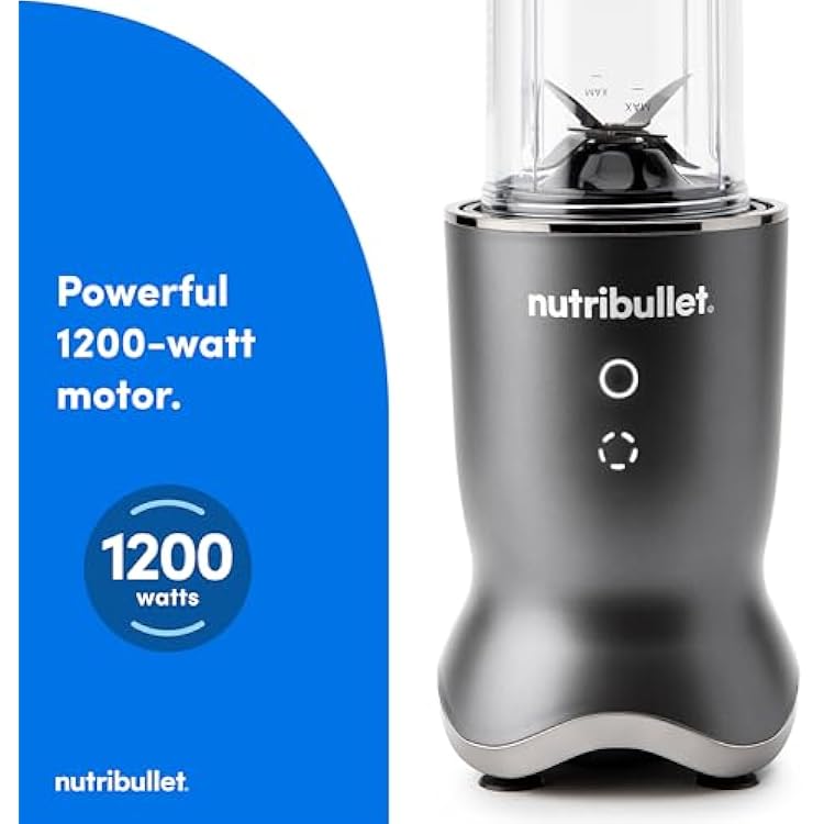 nutribullet Ultra Personal Blender, 1200W, for Smoothies Shakes & Protein - Quietest Single-Serve Blender with Titanium Coated Blades, 3 BPA-Free Cups (32oz + 24oz), To-Go Lids, Dishwasher Safe, Gray