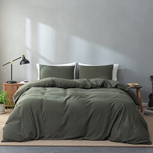 Enjoybridal Dark Green Duvet Cover Twin Washed Cotton Farmhouse Bedding Set Twin Hotel Girls Boys Preppy Teen Textured Soft Simply Modern Solid Color Duvet Cover Set With Zipper Closure, No Duvet #TOP30